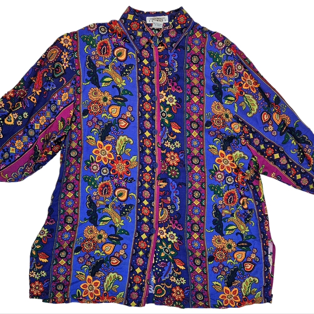 Vintage Express Compagnie Internationale Floral Print Button Up Shirt Sz Medium - Picture 7 of 16